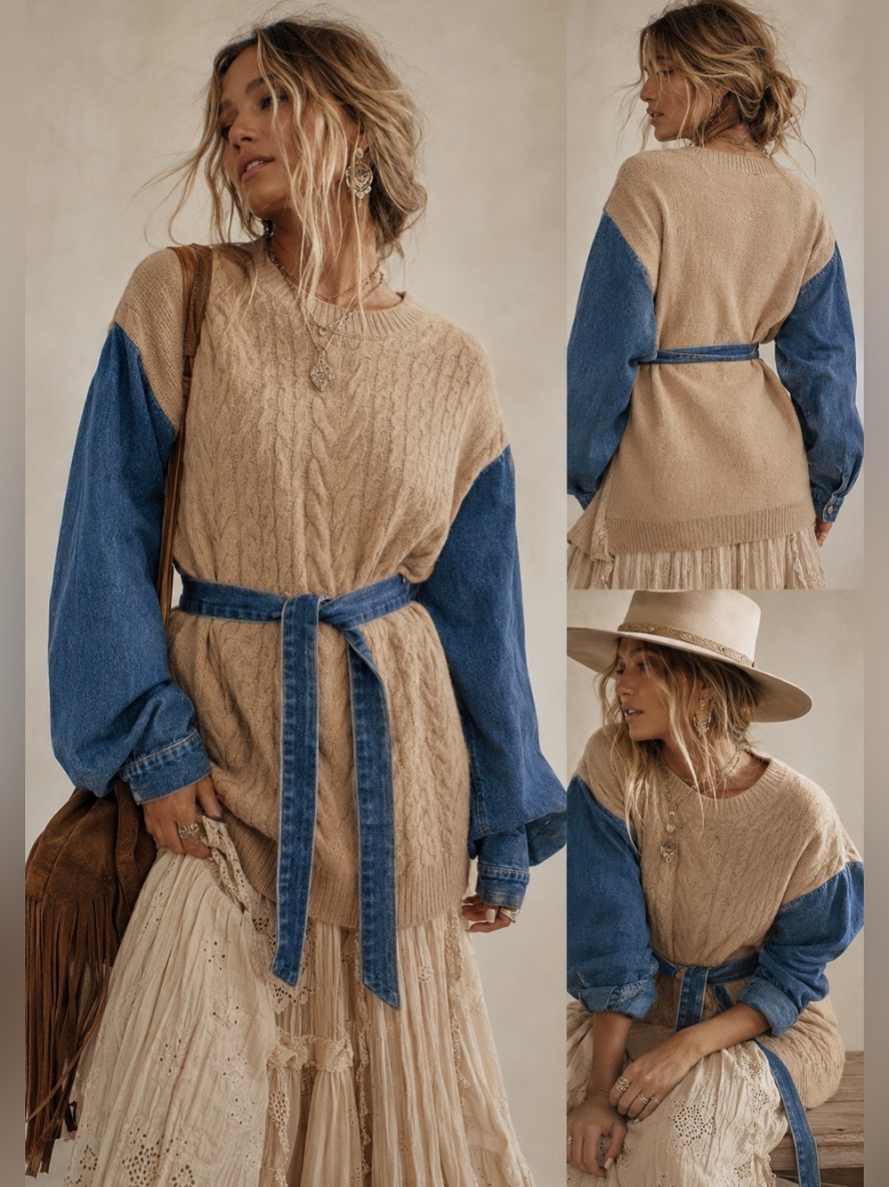 MILLION COLORS | Denim Sleeve Sweater Tunic